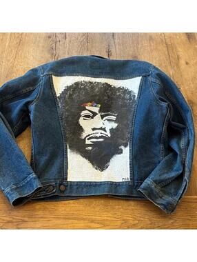 Levi's Blue Denim Jacket with Jimi Hendrix painting on the back size 40